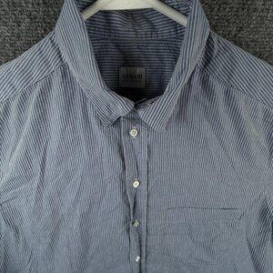 Armani Collezioni Button Up Shirt Men Long Sleeve Striped Blue Size 16 Cotton